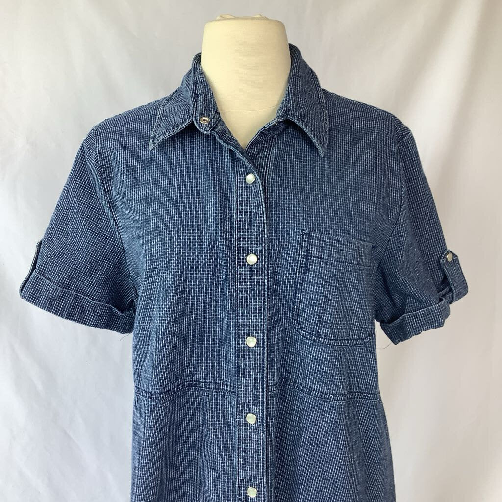 Y2k Denim Pin Stripe Maxi Dress w/ Pearl Snap Buttons