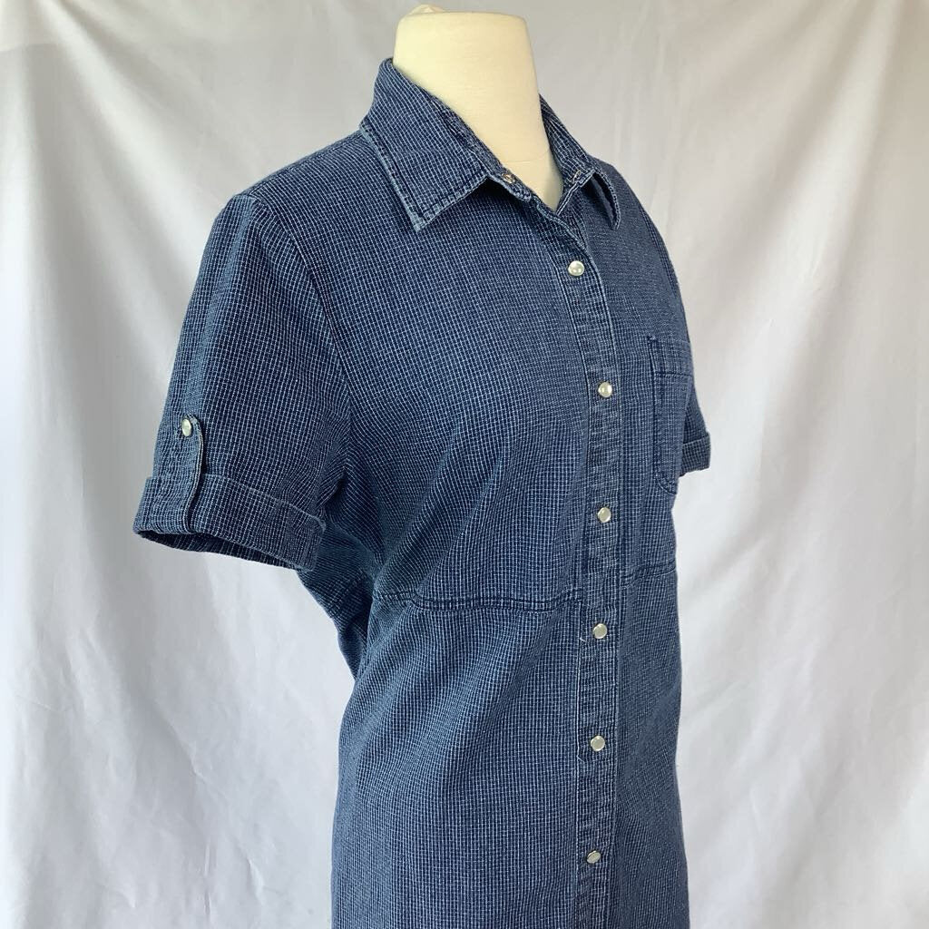 Y2k Denim Pin Stripe Maxi Dress w/ Pearl Snap Buttons