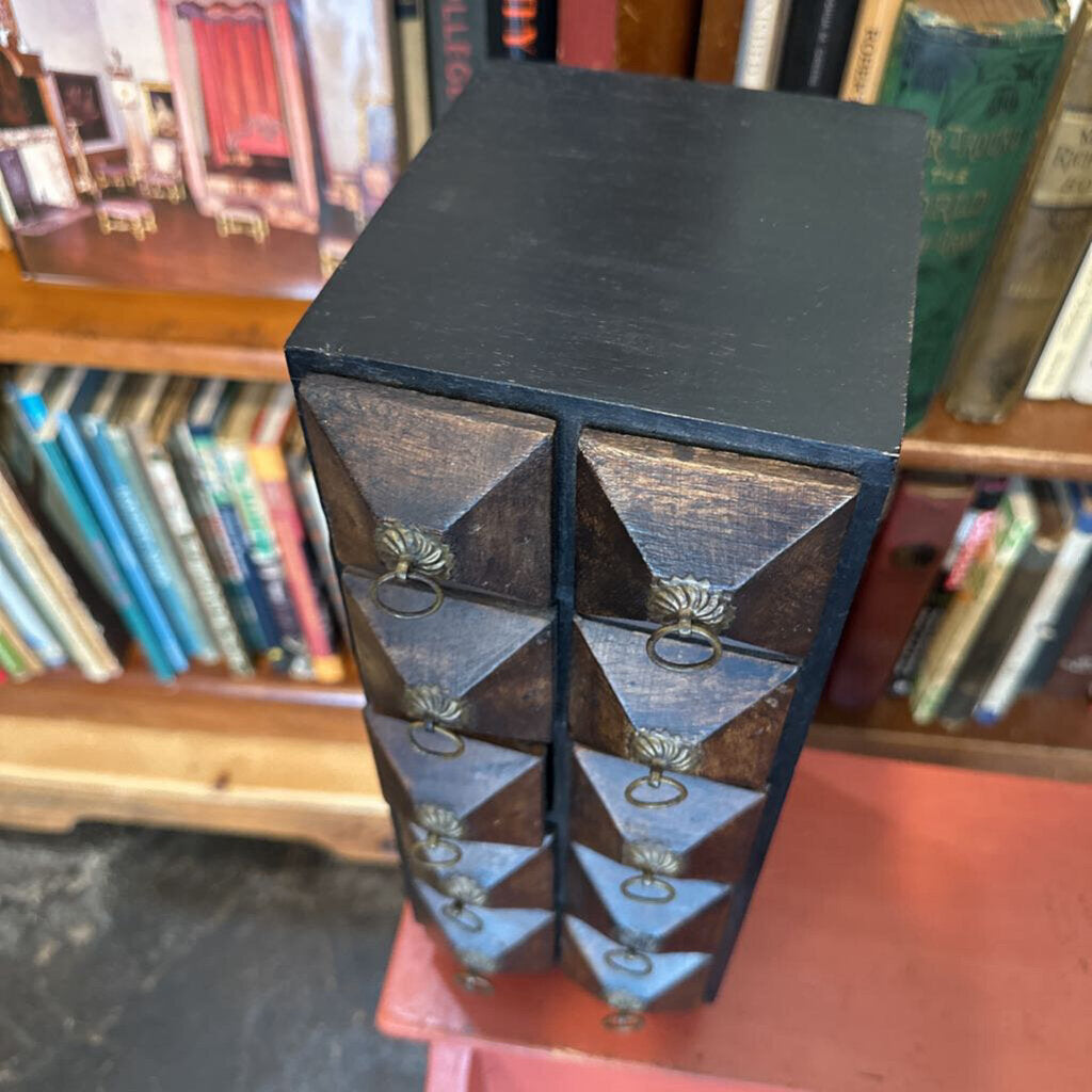 1990s Pier 1 Boho Style 10 Cabinet Jewelry/Apothecary Wood Box
