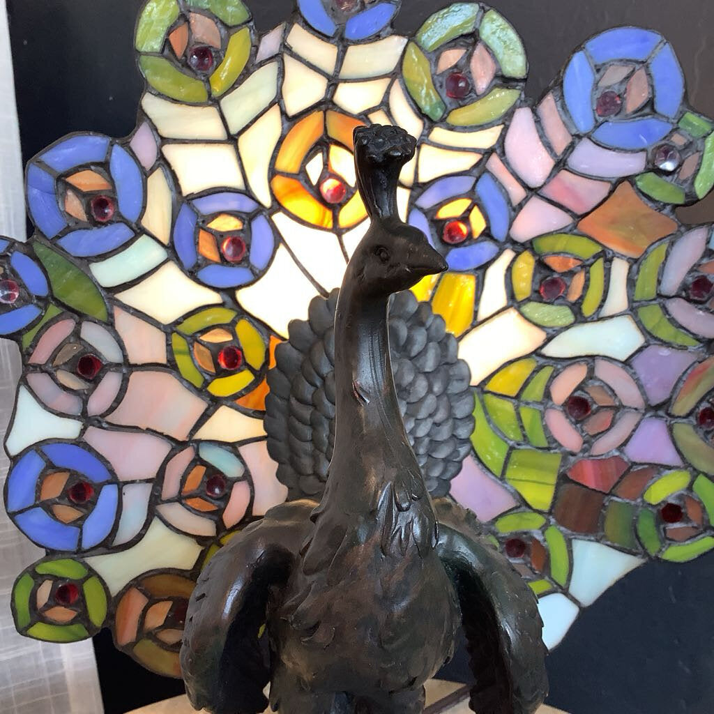 Stained Glass Peacock Lamp