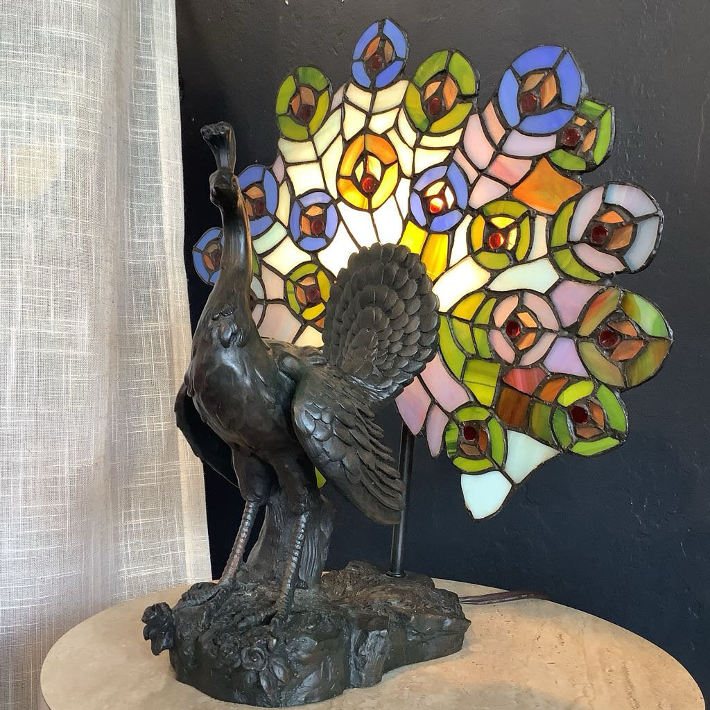 Stained Glass Peacock Lamp