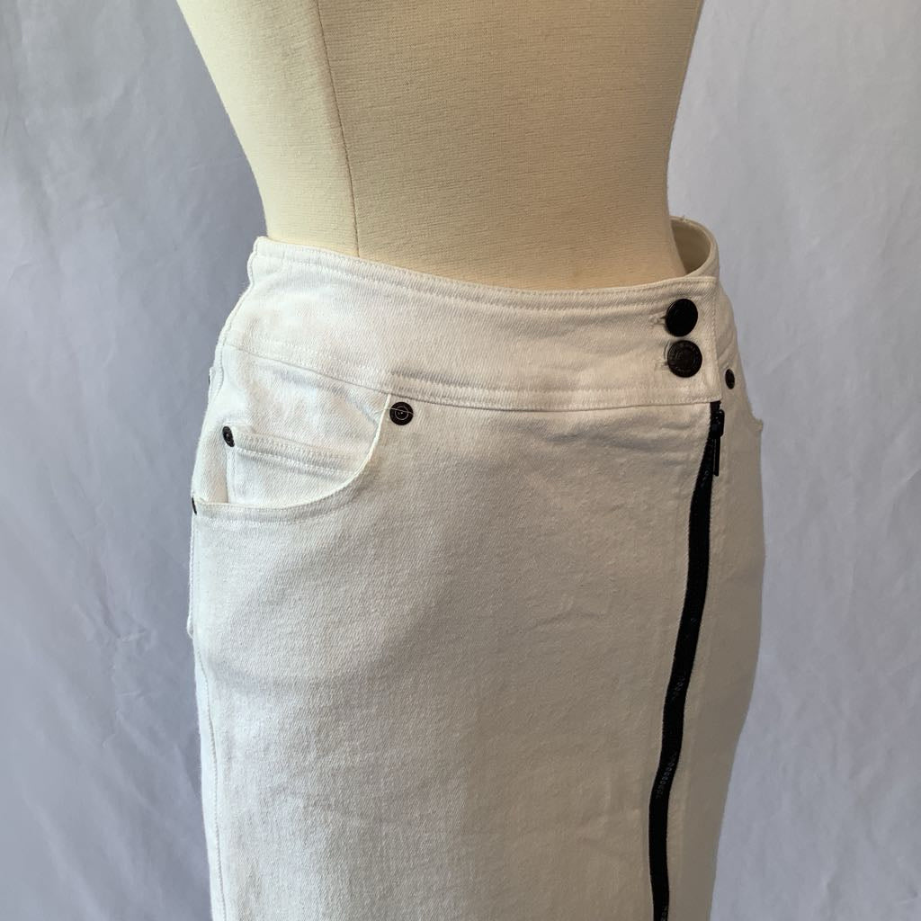 1980s DKNY Stretch Denim Zip Front Mini Skirt