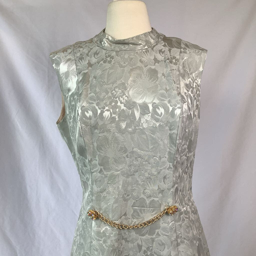 1960s Icy Blue Jacquard Shift Dress