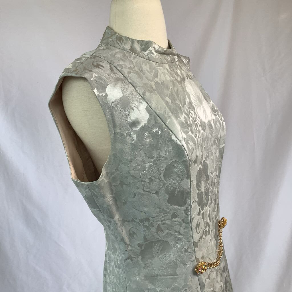1960s Icy Blue Jacquard Shift Dress