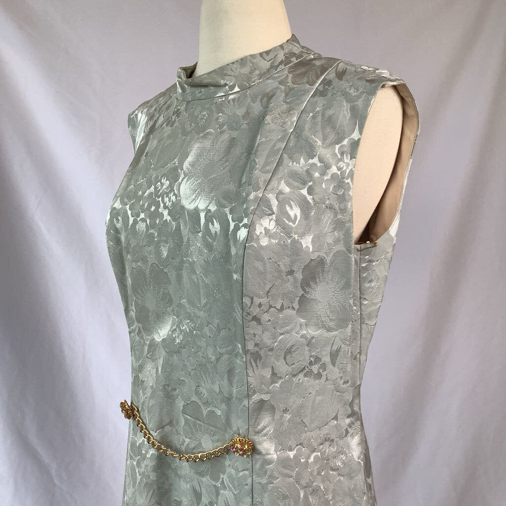 1960s Icy Blue Jacquard Shift Dress