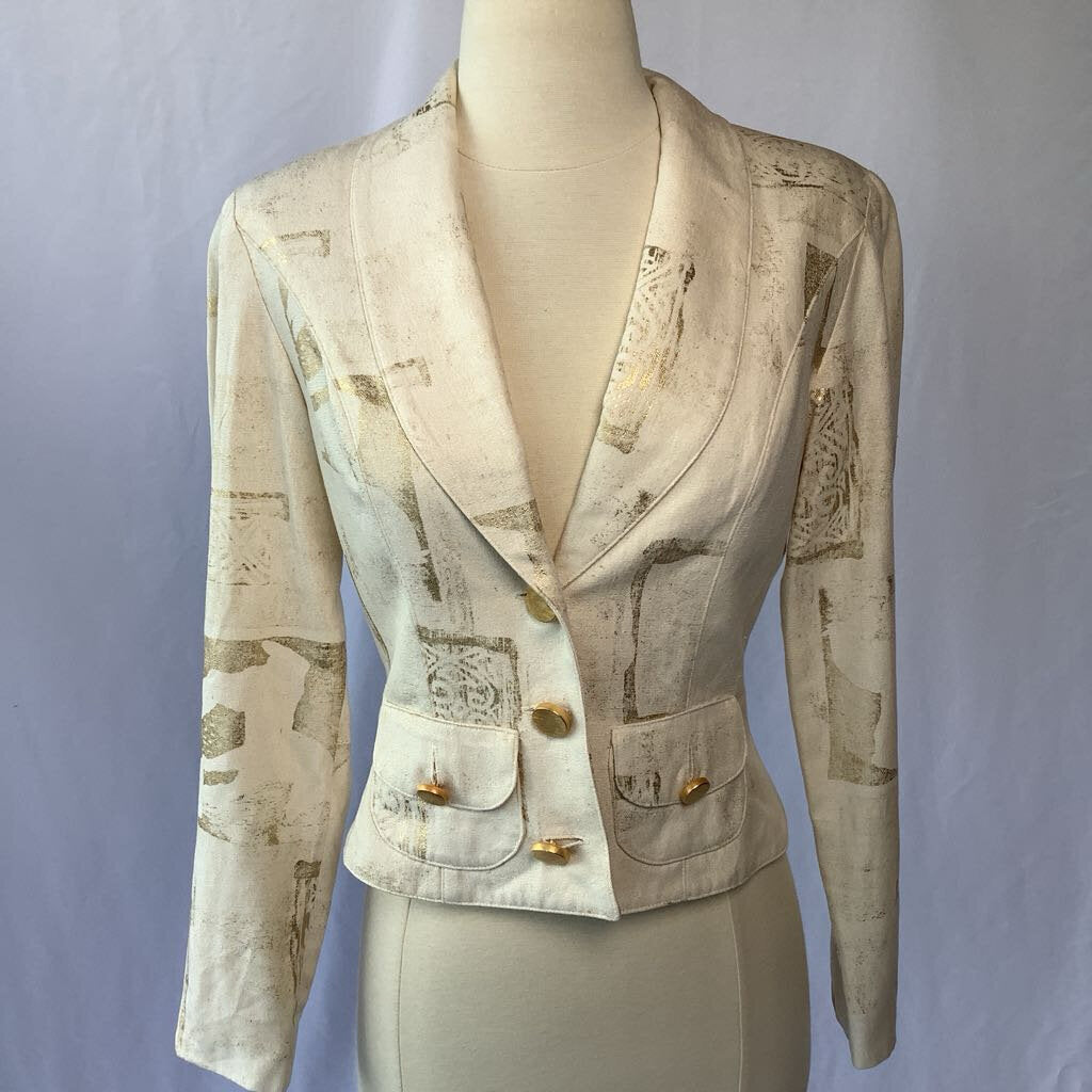 1980s Cream and Gold Crop Blazer