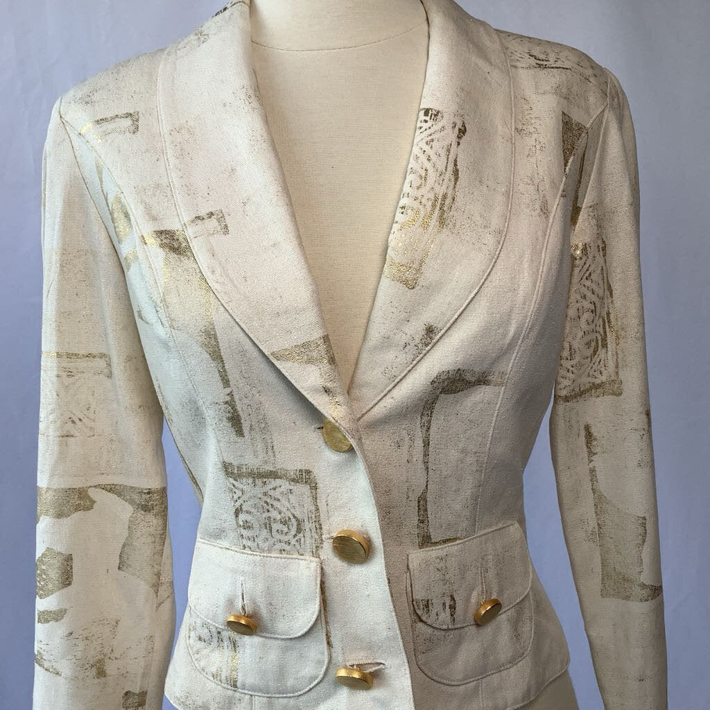 1980s Cream and Gold Crop Blazer