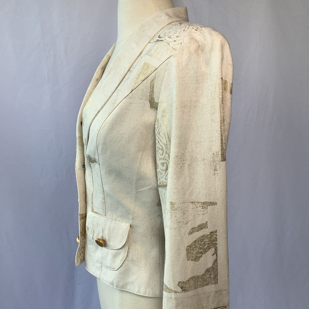 1980s Cream and Gold Crop Blazer
