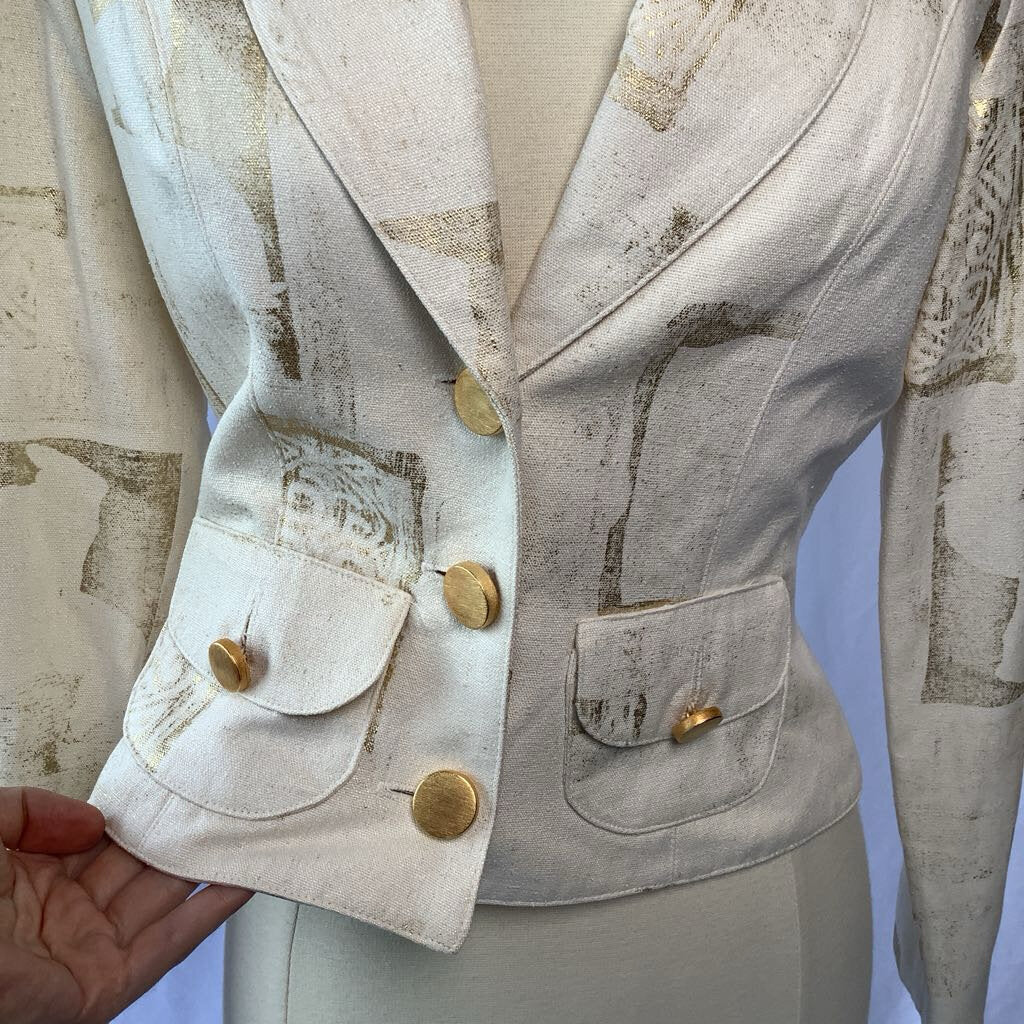 1980s Cream and Gold Crop Blazer