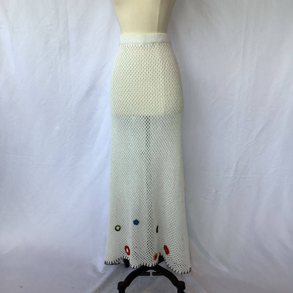 Crochet White Maxi Skirt with Embroidery