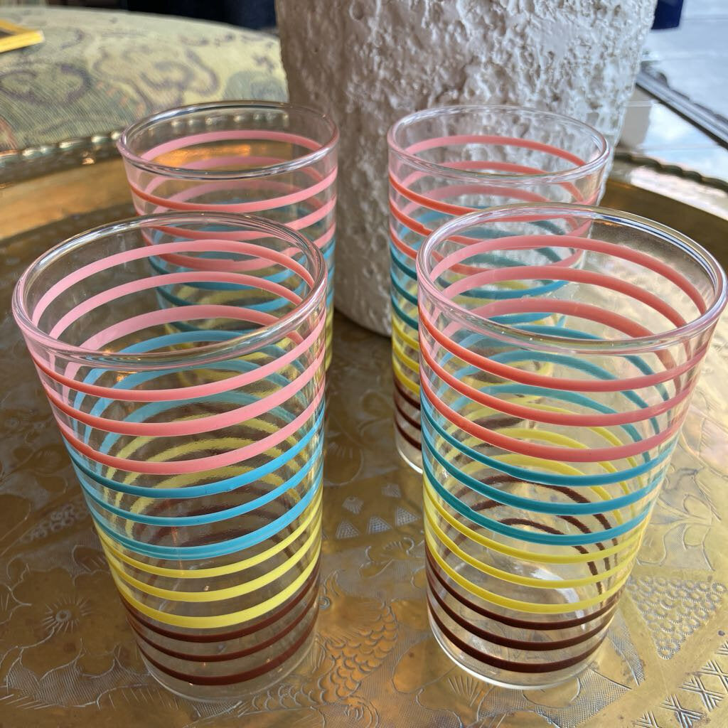 70's Set of Four Striped Tumbler Glasses