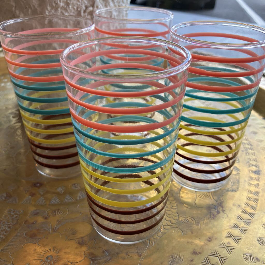 70's Set of Four Striped Tumbler Glasses