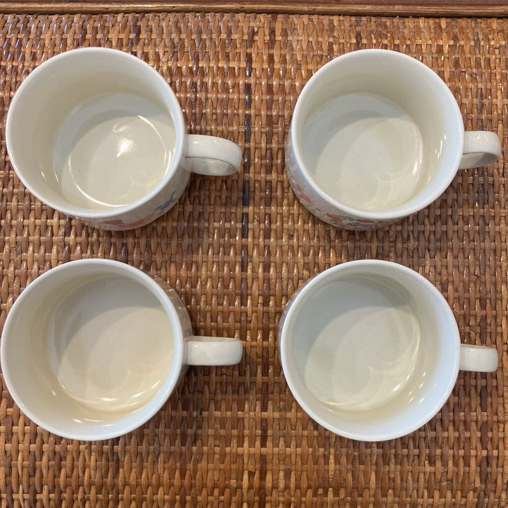 Vintage Interpur Pennsylvania Dutch Love Birds & Folk Art Ceramic Soup Bowls (4)