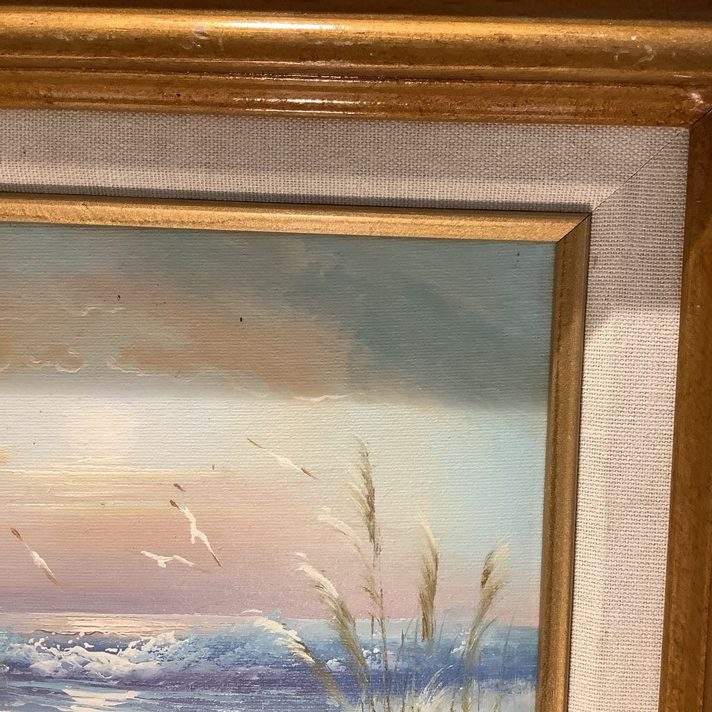 Vintage Oil Painting Boat on Beach