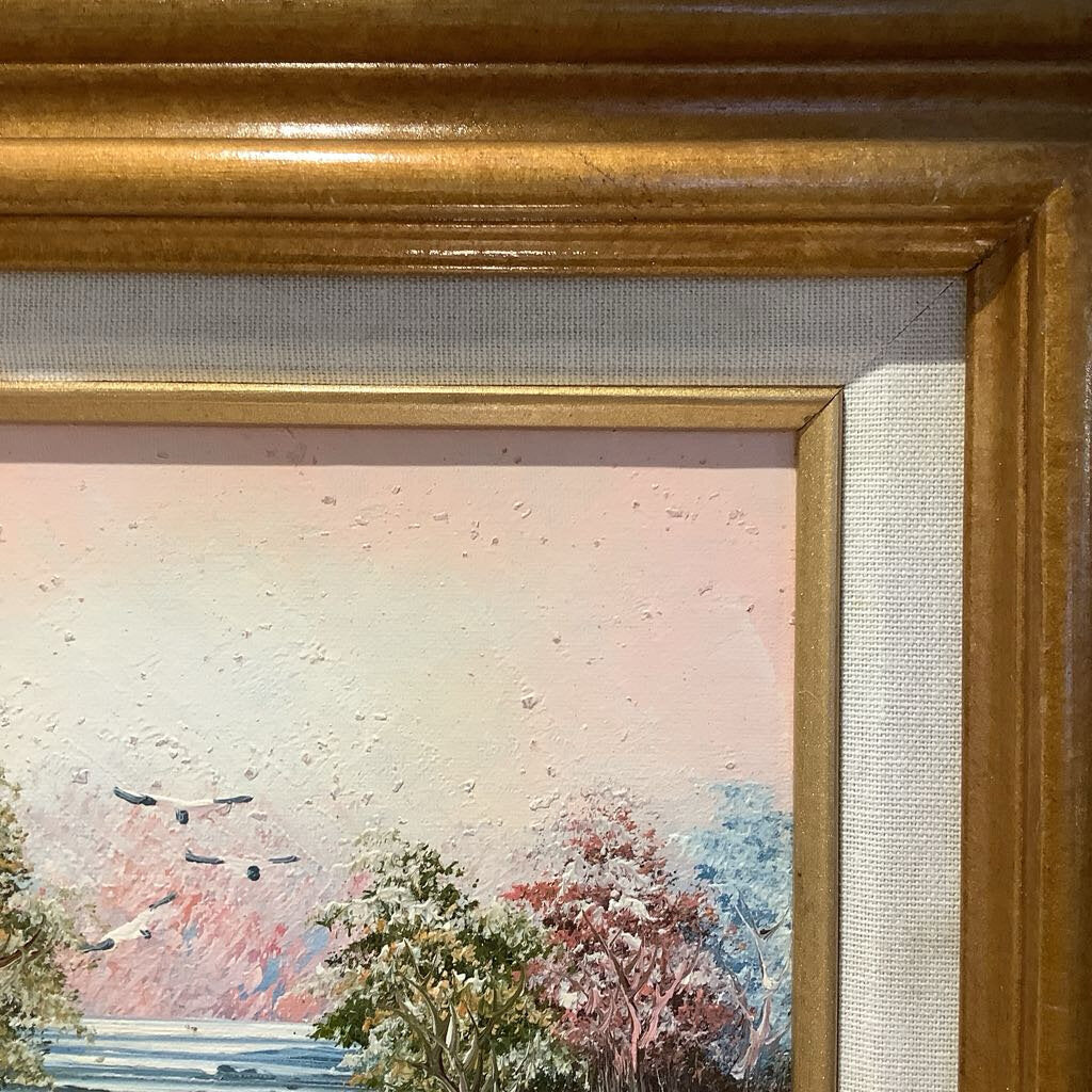 Vintage Oil on Canvas Lighthouse