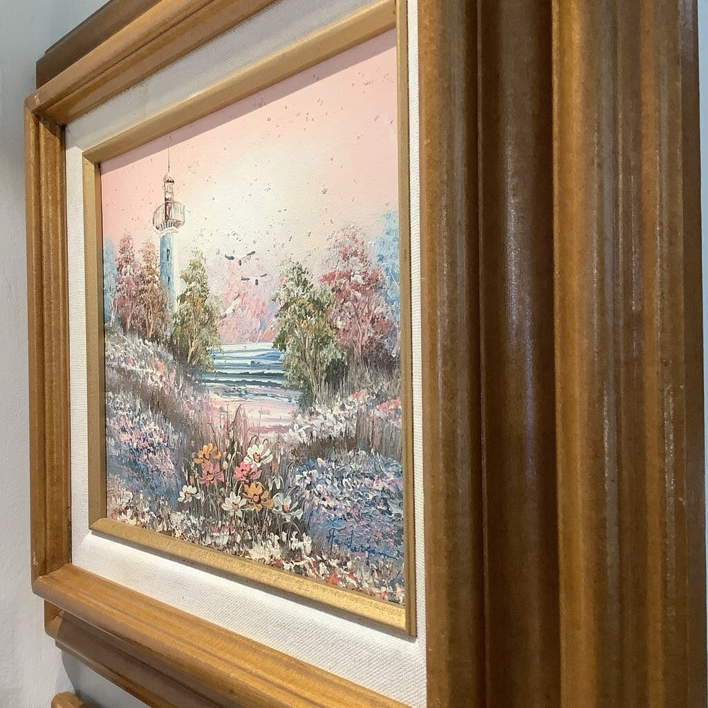 Vintage Oil on Canvas Lighthouse