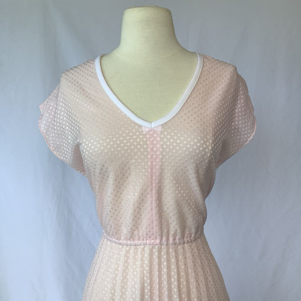 1970s Pink Square Dot Sheer Day Dress