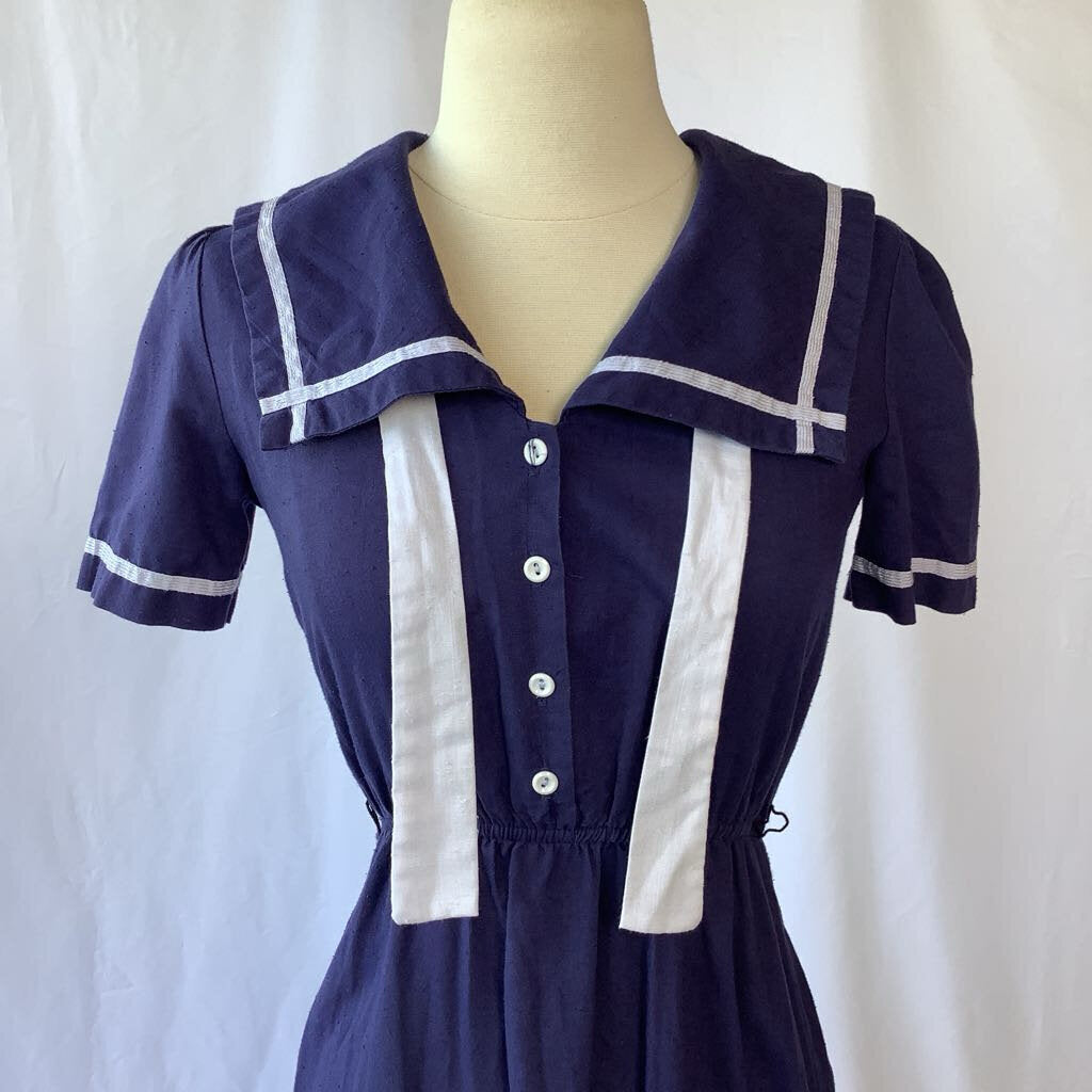 1980s Navy Day Dress with Oversized Collar