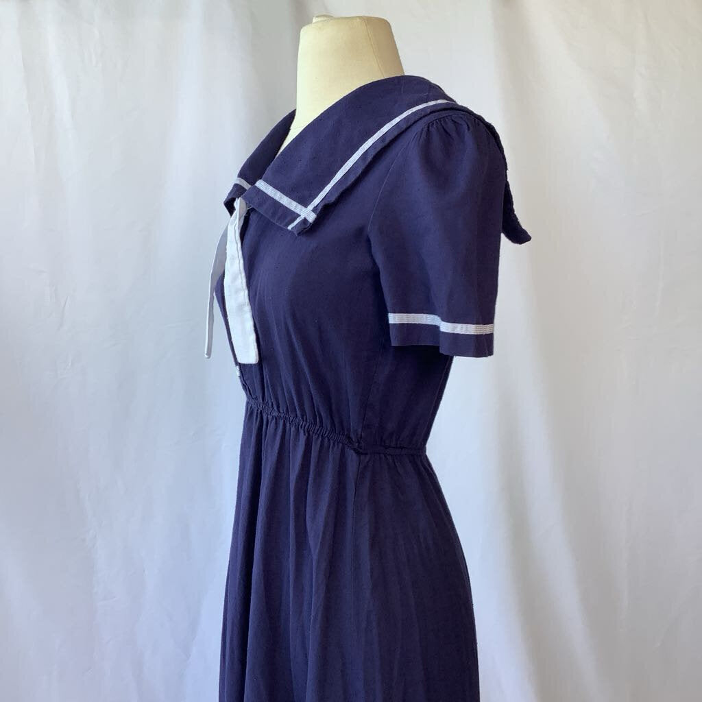 1980s Navy Day Dress with Oversized Collar