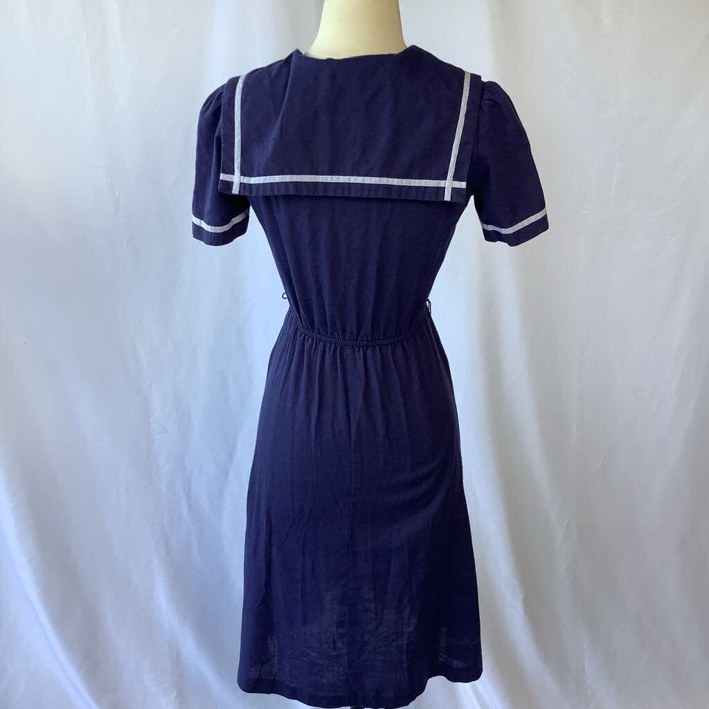 1980s Navy Day Dress with Oversized Collar