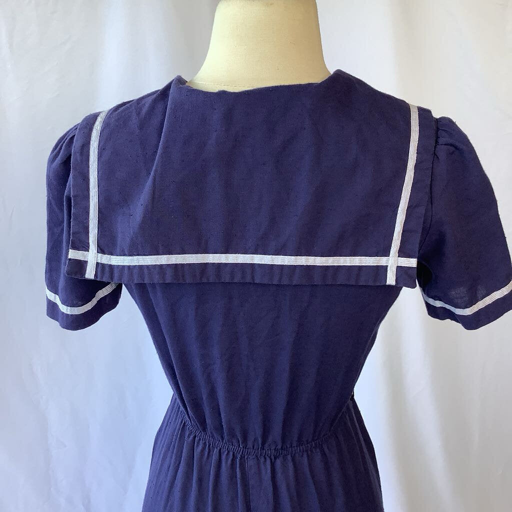 1980s Navy Day Dress with Oversized Collar