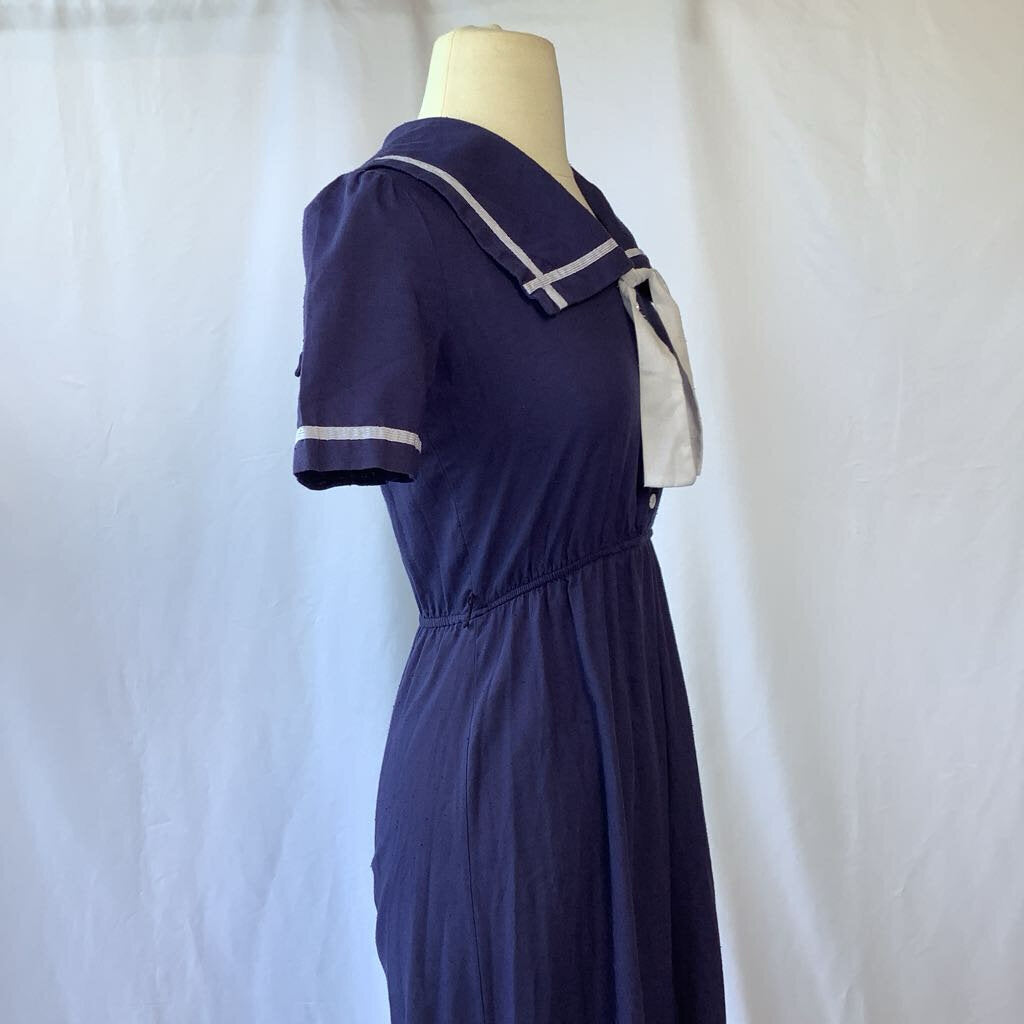 1980s Navy Day Dress with Oversized Collar