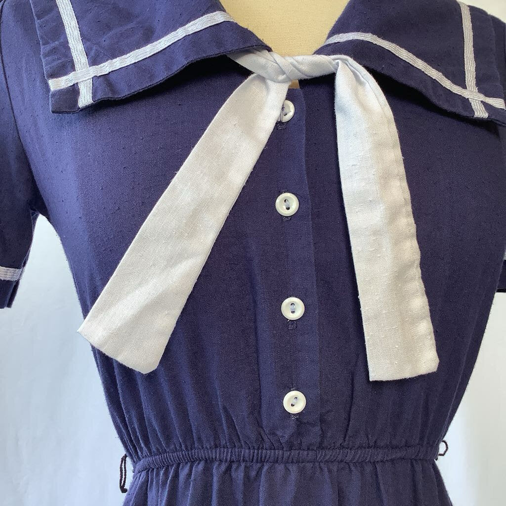 1980s Navy Day Dress with Oversized Collar