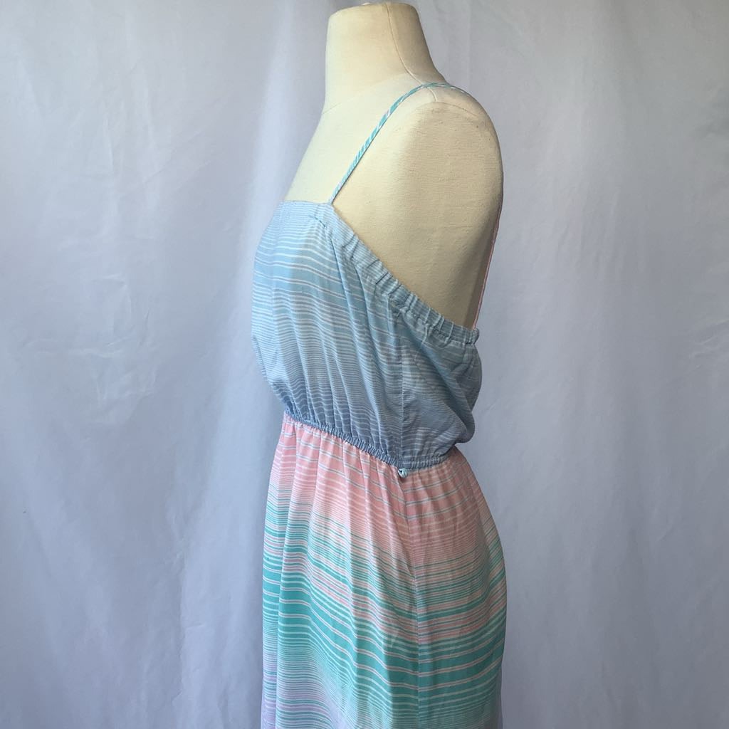 1970s Striped Multi-Colored Summer Day Dress