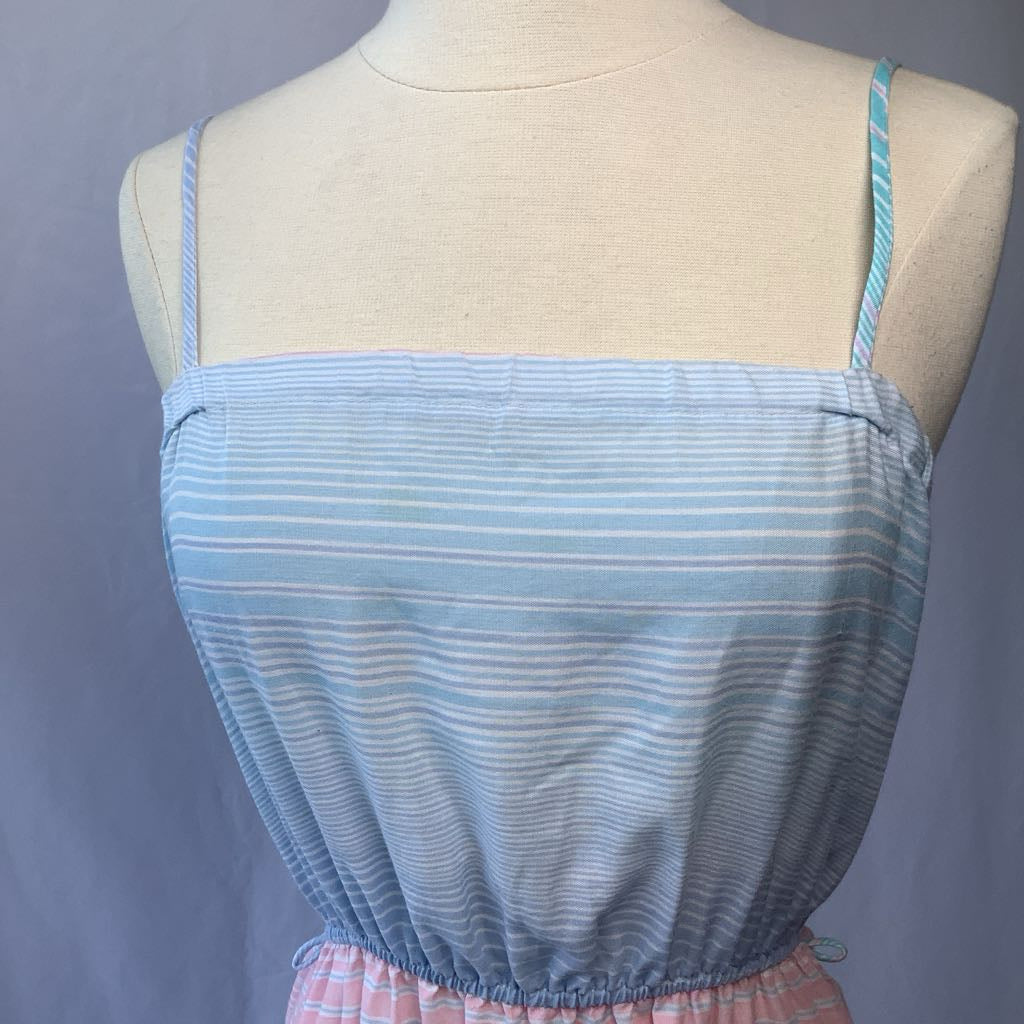 1970s Striped Multi-Colored Summer Day Dress 1970s Striped Multi-Colored Summer Day Dress