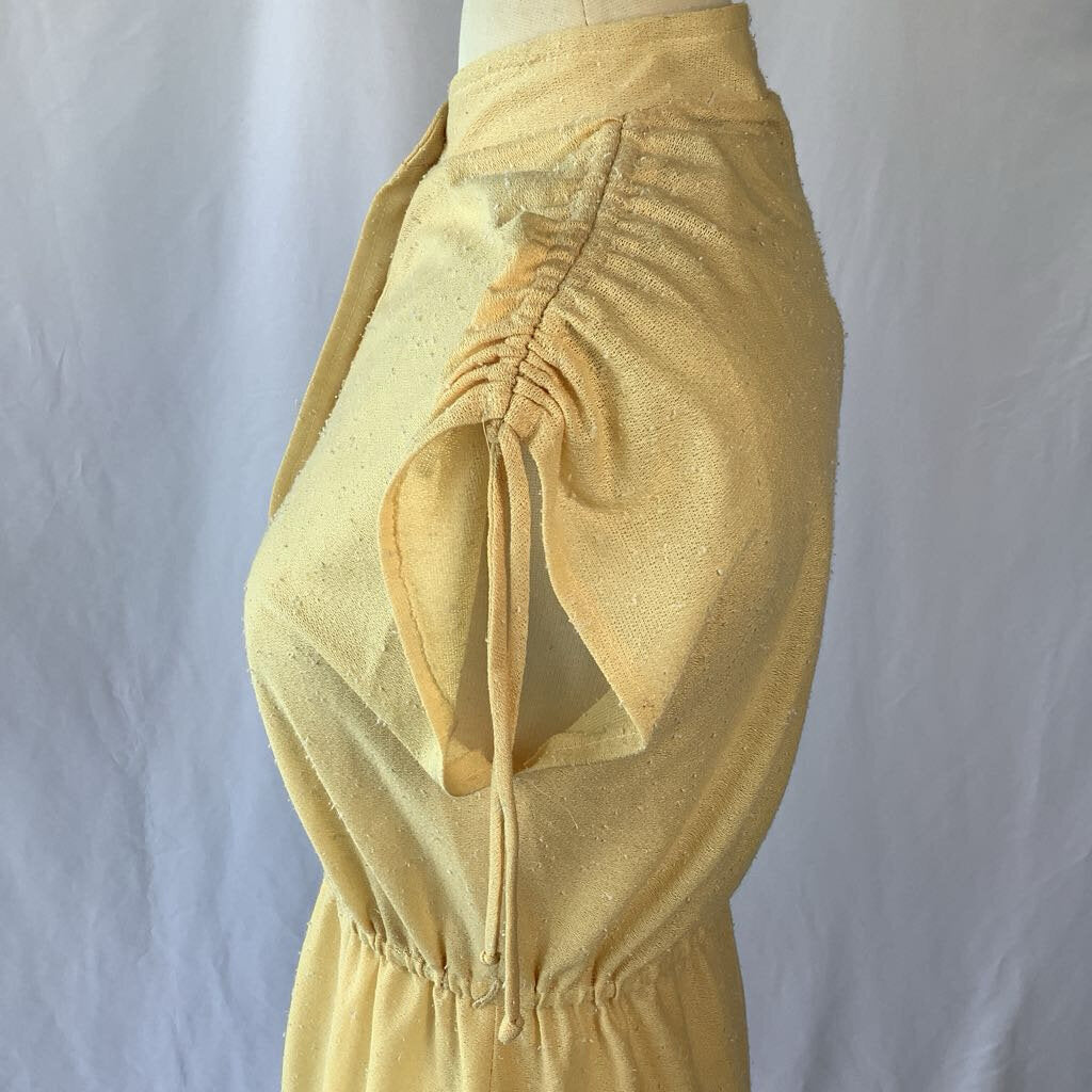1970s Yellow Day Dress w/ Gathered Shoulders