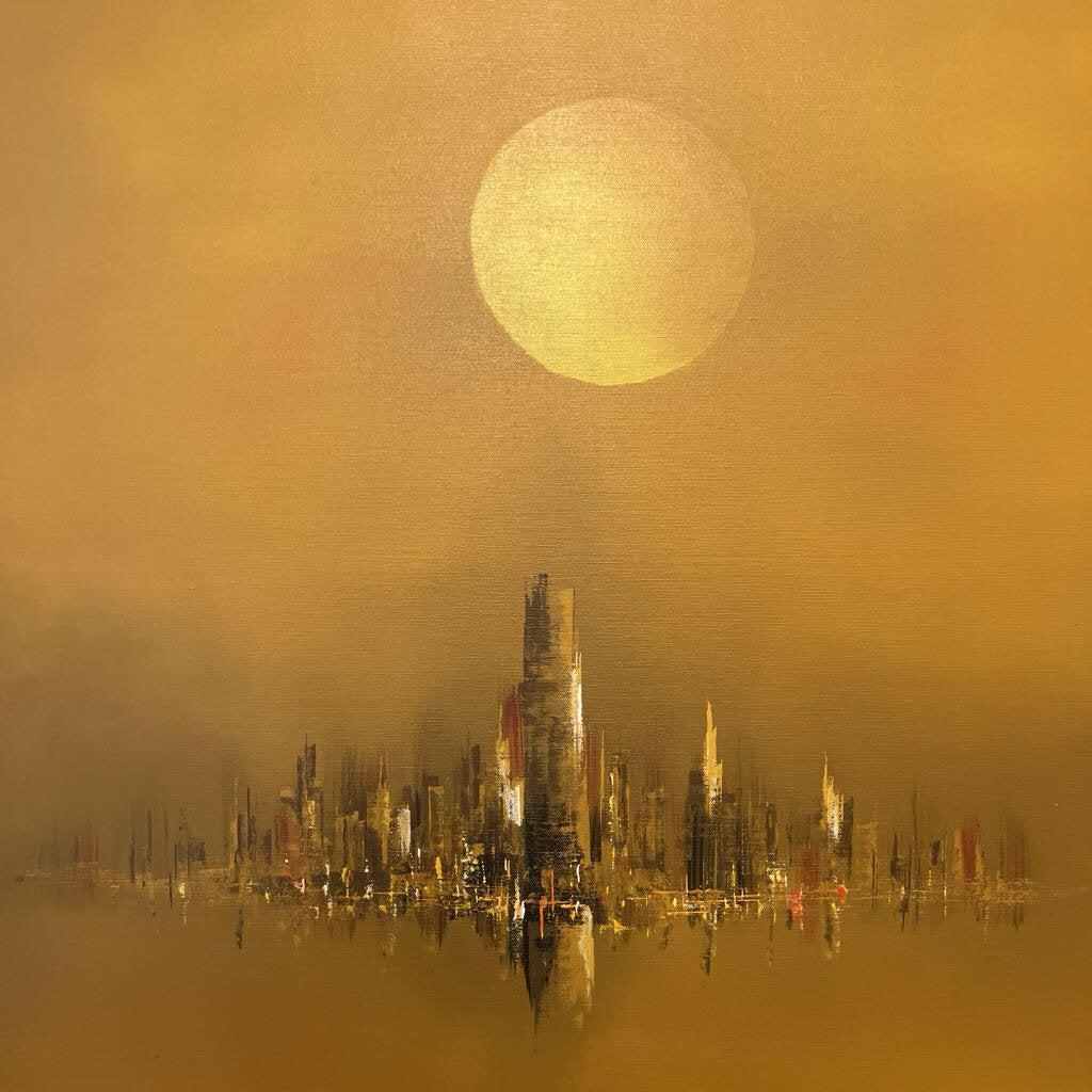 Mid Century Modern Cityscape Oil Painting