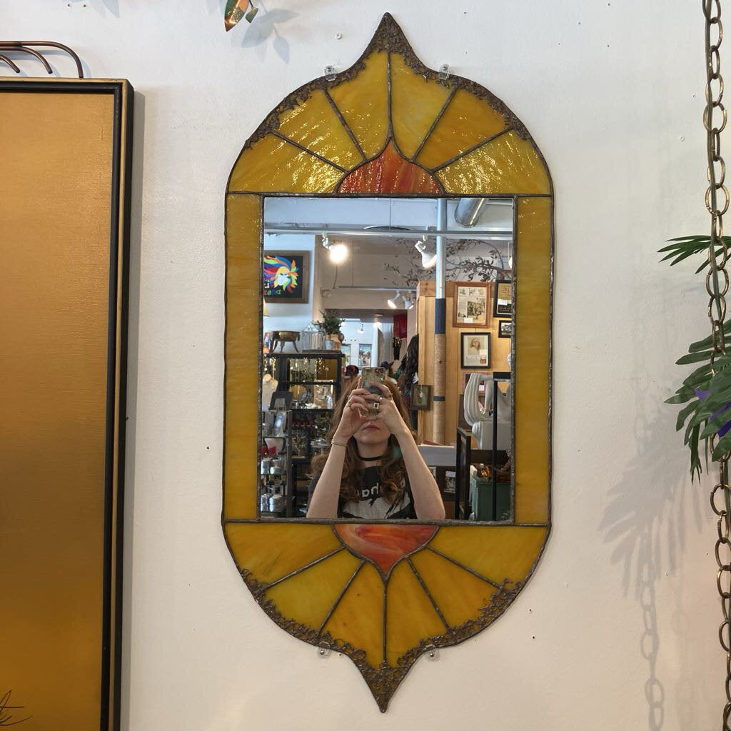 Vintage Gold Stained Glass Mirror