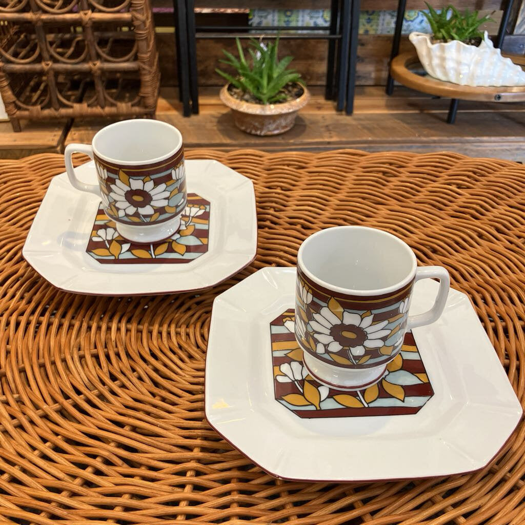 Vintage Set of Floral Plates and Mugs