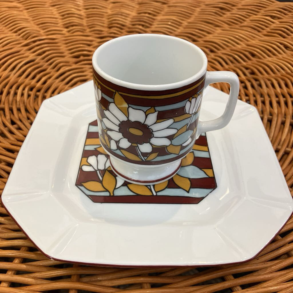 Vintage Set of Floral Plates and Mugs