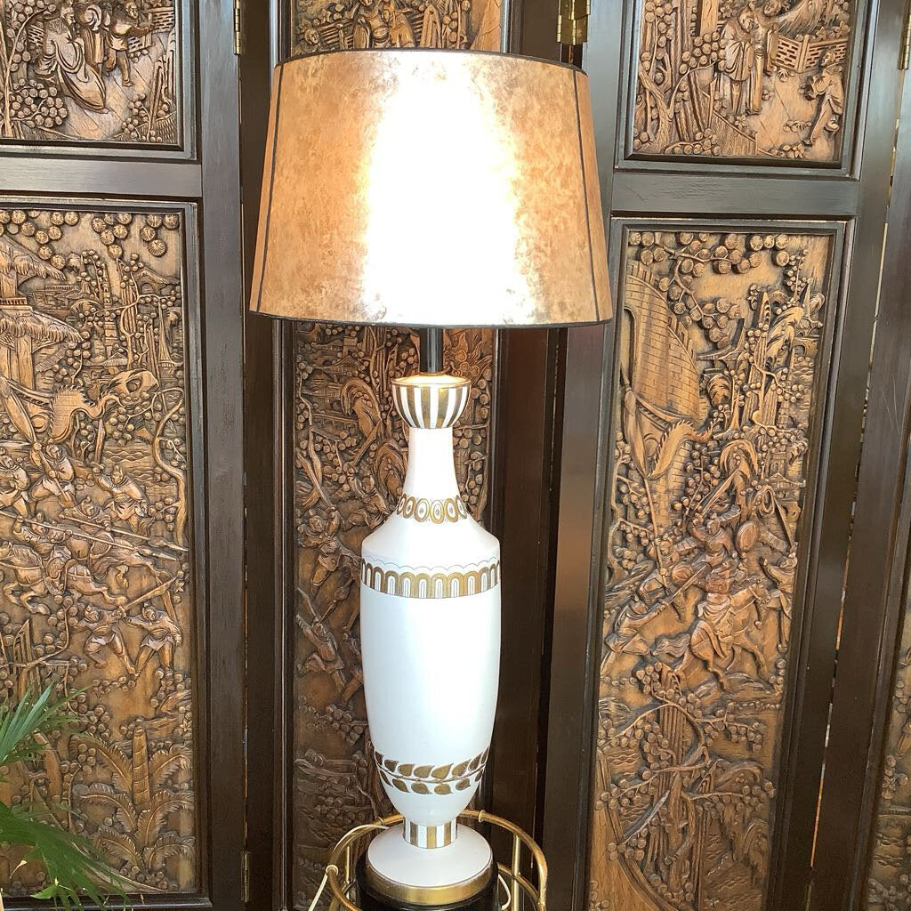 Mid Century White and Gold Lamp
