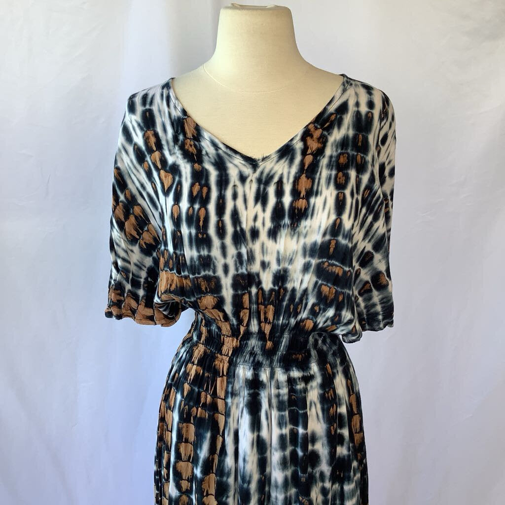 Cotton Tie Dye Black and Brown Boho Dress