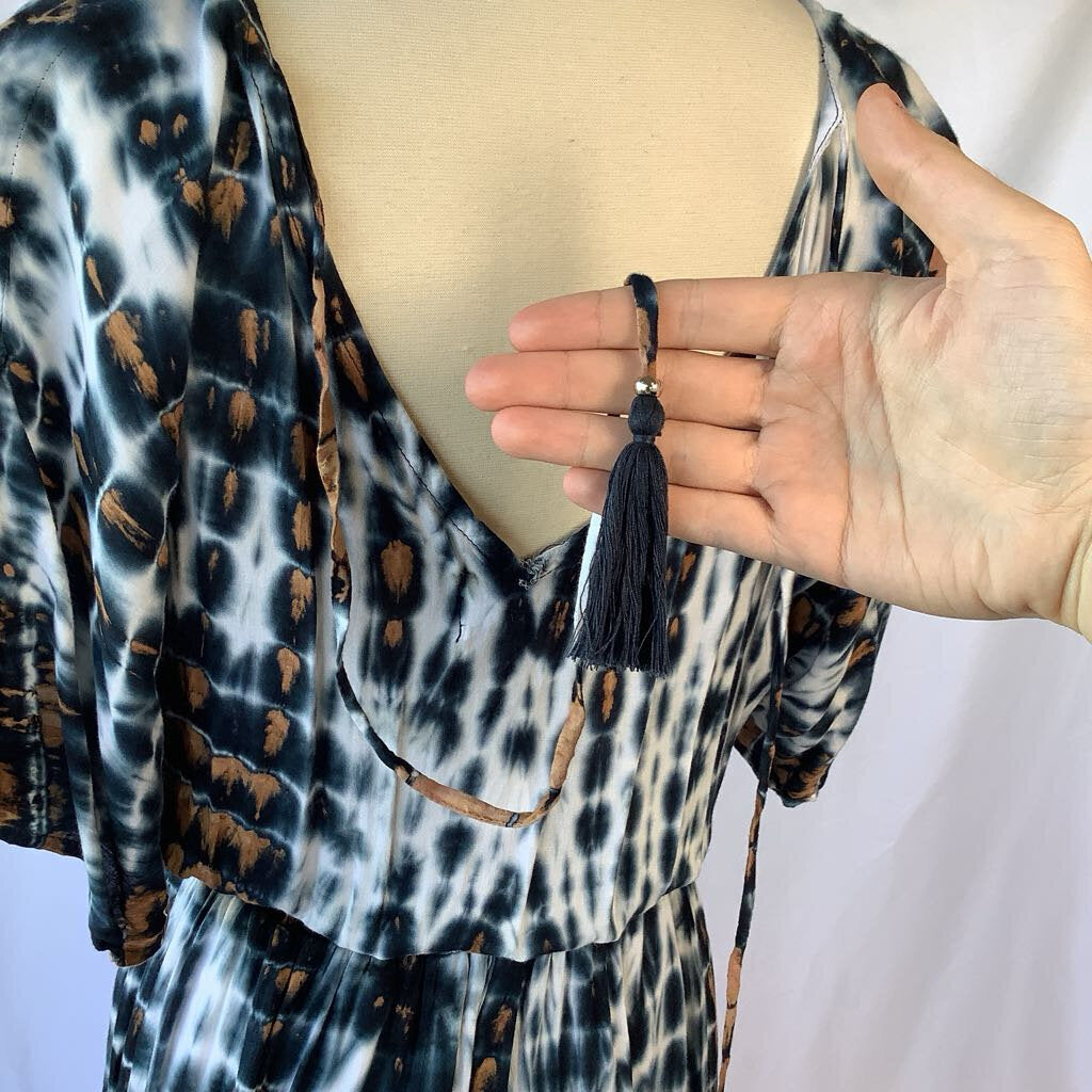 Cotton Tie Dye Black and Brown Boho Dress