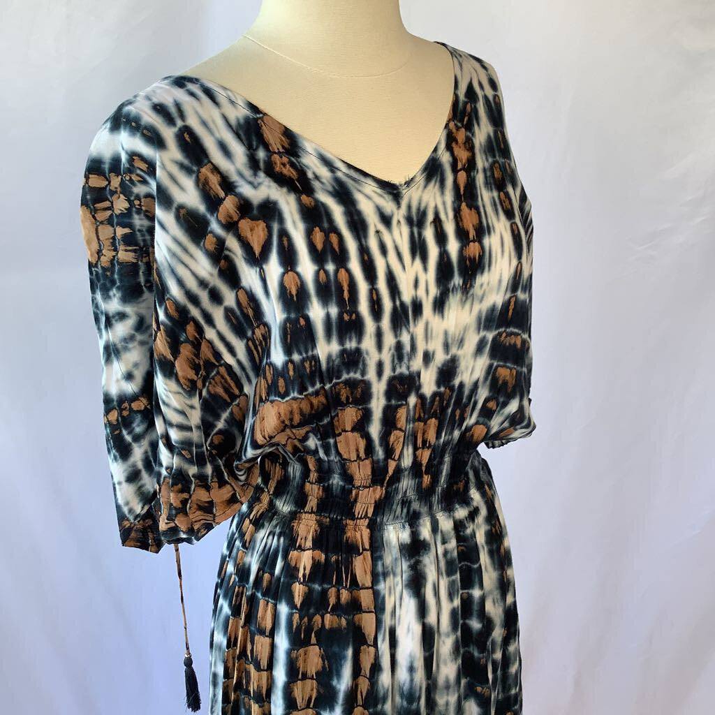 Cotton Tie Dye Black and Brown Boho Dress
