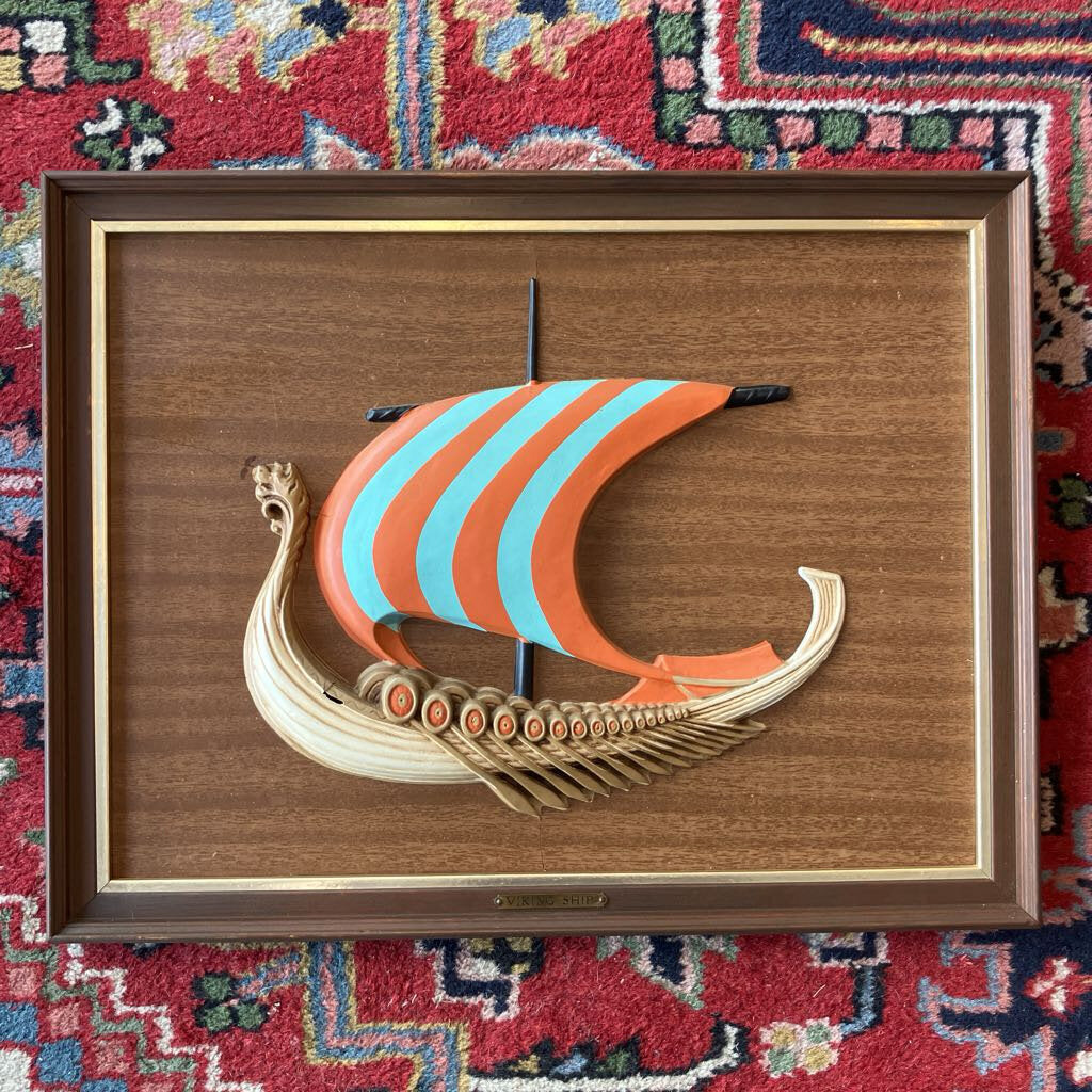 Pair of Mid-Century Wooden Framed Viking Ships