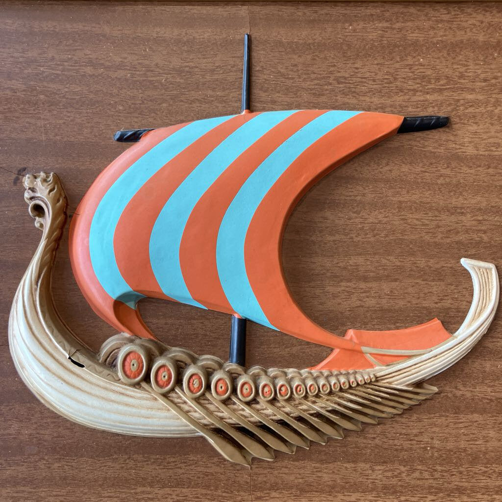 Pair of Mid-Century Wooden Framed Viking Ships