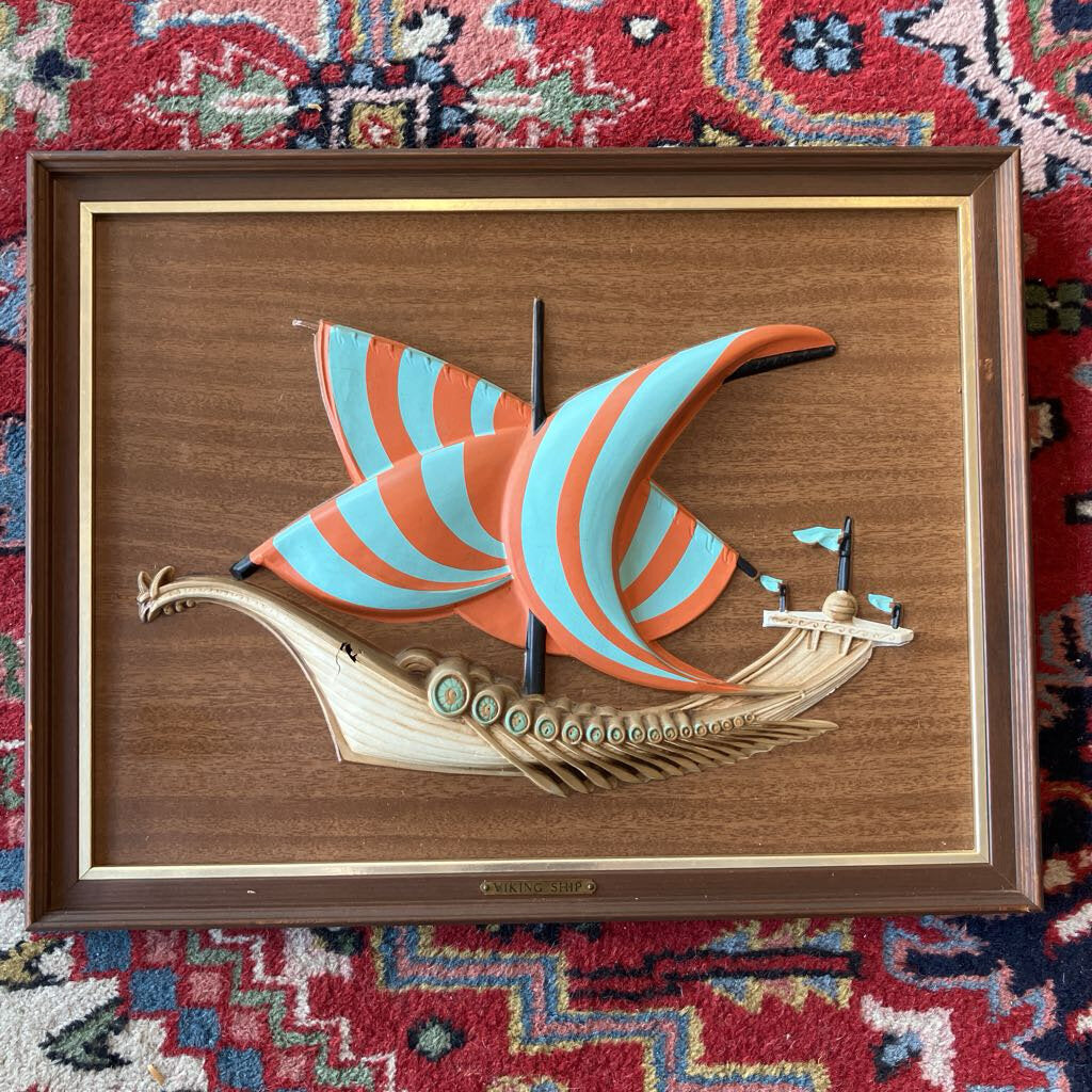 Pair of Mid-Century Wooden Framed Viking Ships