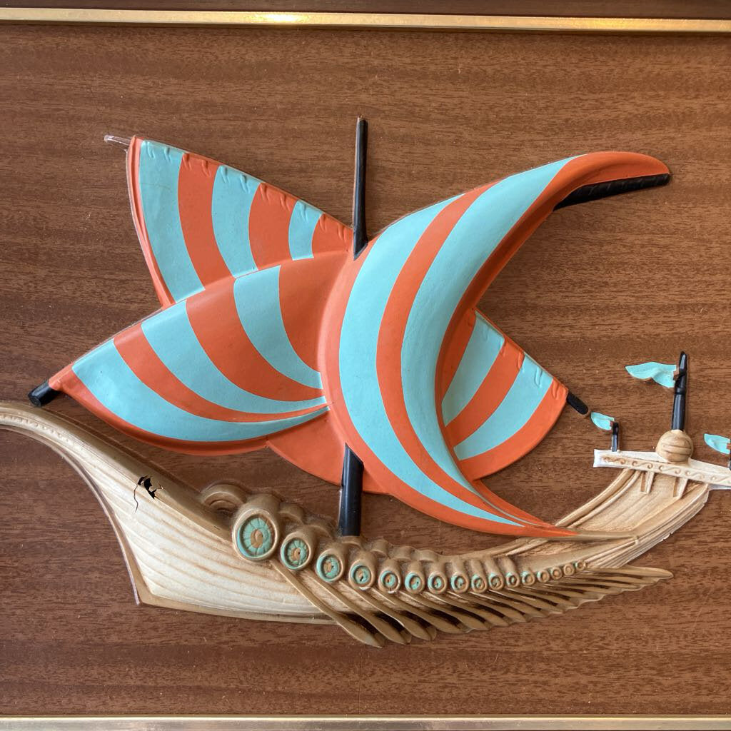 Pair of Mid-Century Wooden Framed Viking Ships