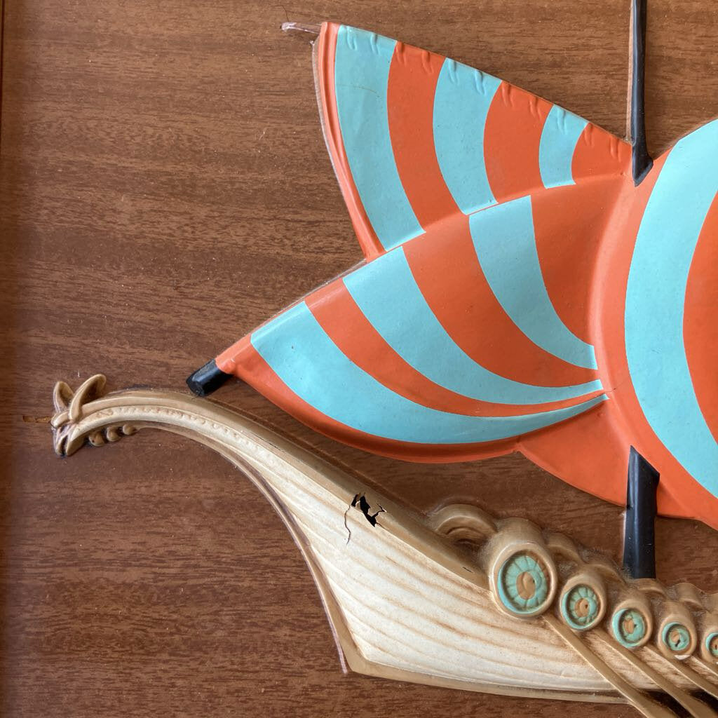 Pair of Mid-Century Wooden Framed Viking Ships