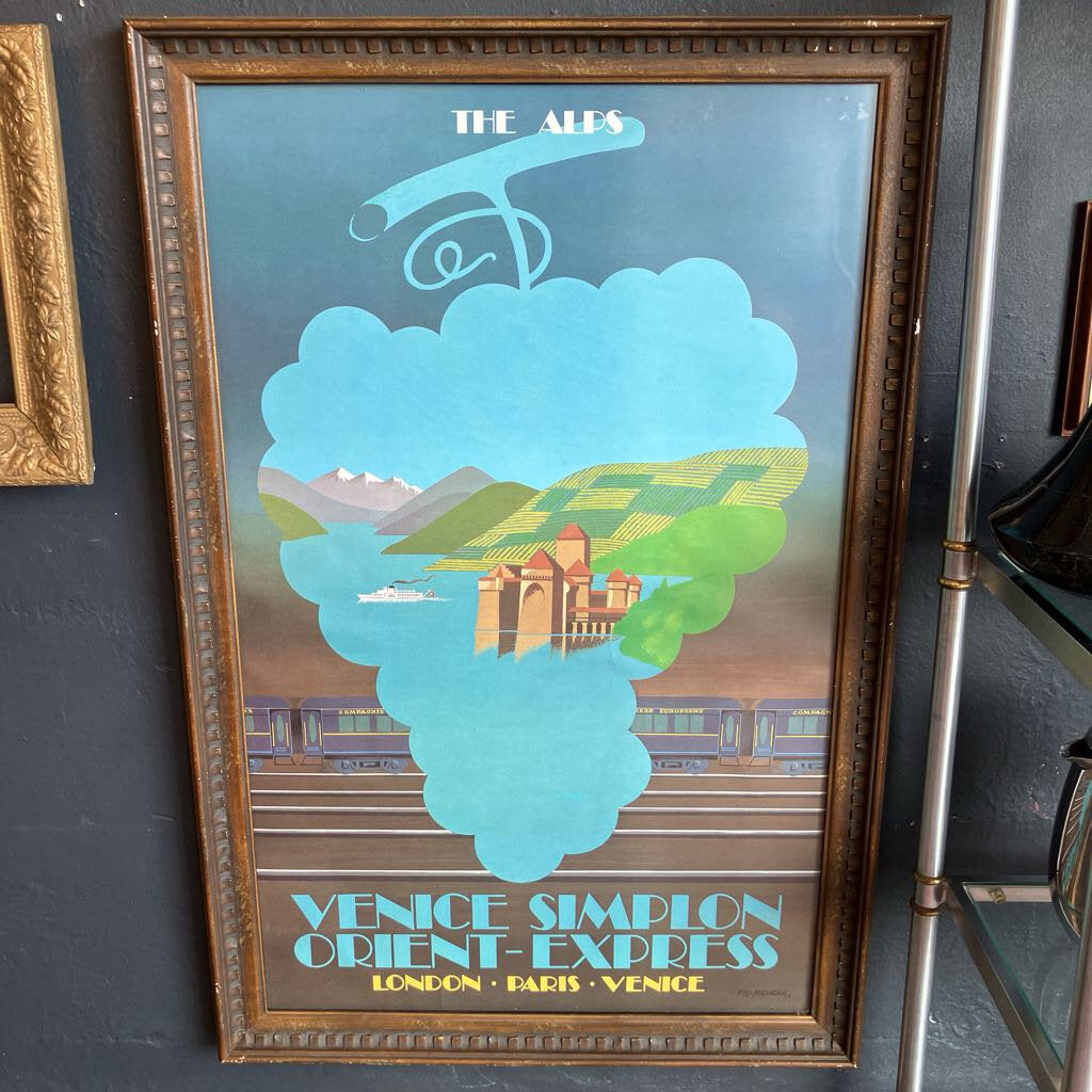 Vintage Framed The Alps Venice Simplon Orient Express London-Paris-Venice Wall Art