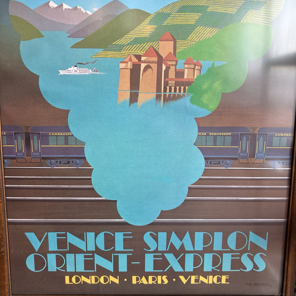 Vintage Framed The Alps Venice Simplon Orient Express London-Paris-Venice Wall Art