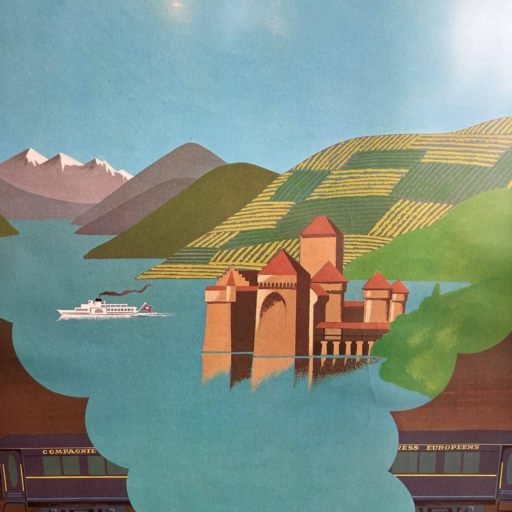 Vintage Framed The Alps Venice Simplon Orient Express London-Paris-Venice Wall Art
