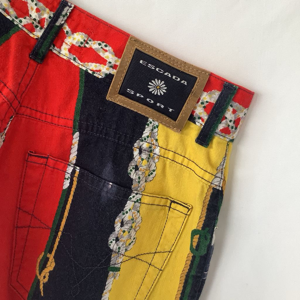 1990s Escada Colorful Chain Print Button Up w/ Matching Jeans