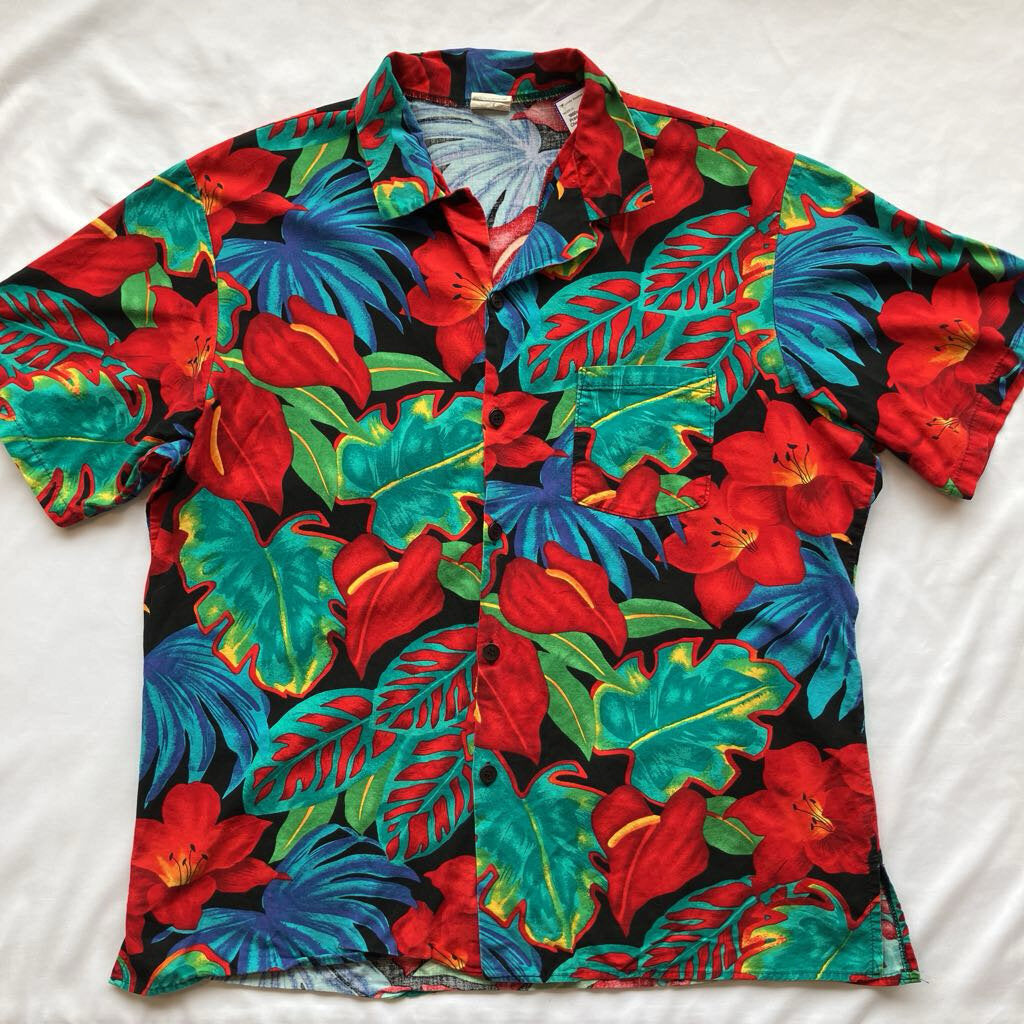 1980s Tropical Print Button Up