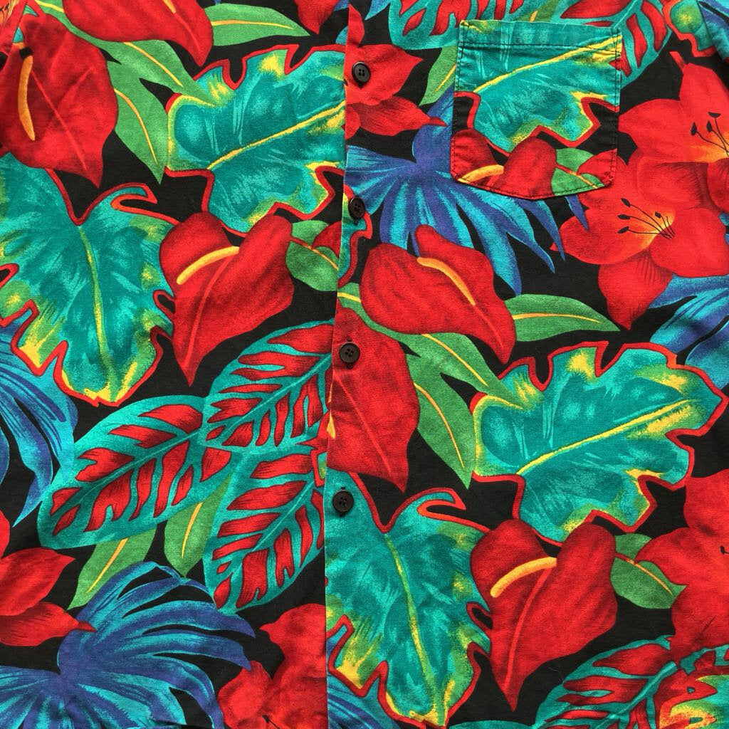 1980s Tropical Print Button Up