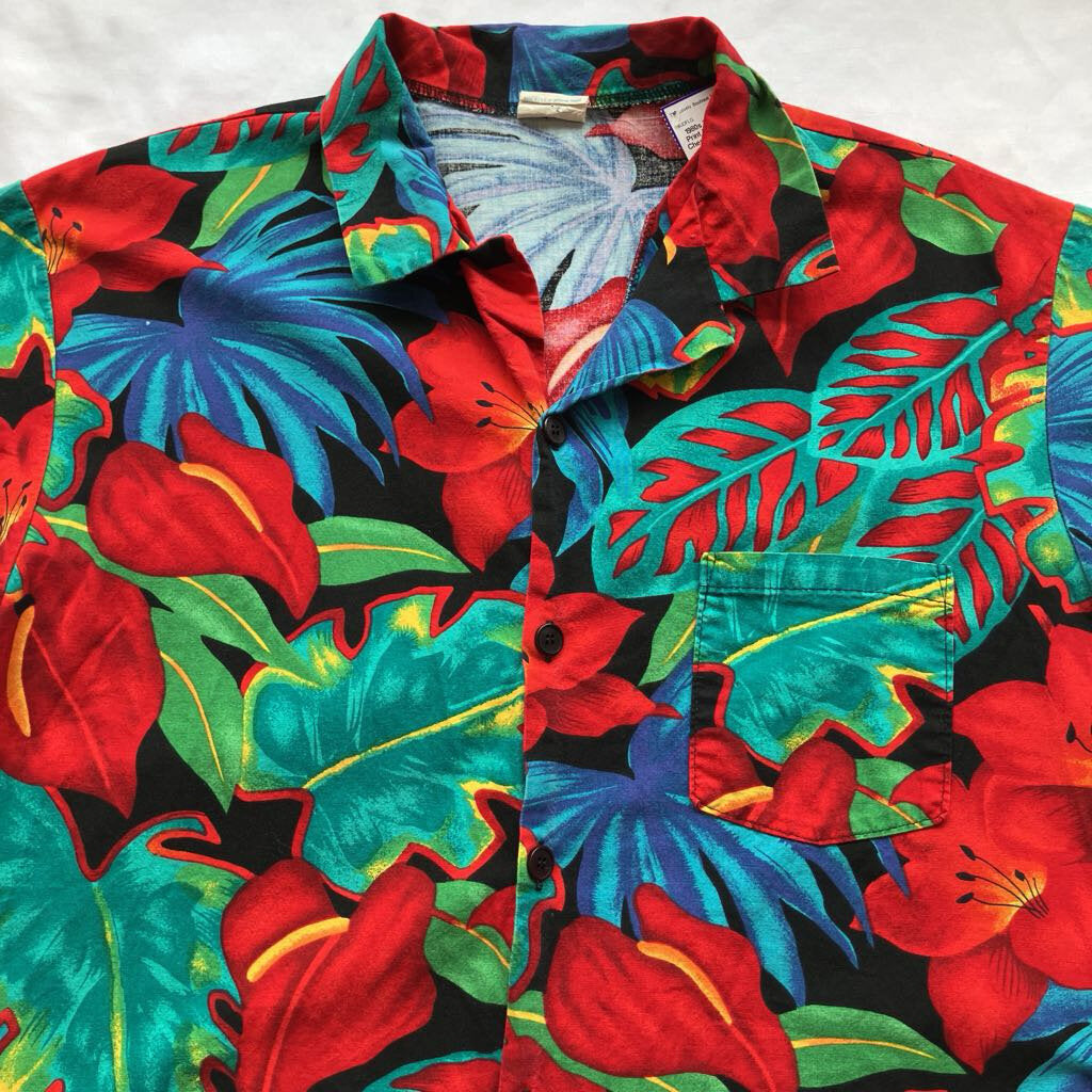 1980s Tropical Print Button Up